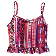 Load image into Gallery viewer, Girl's Ruffle Tank & Bells Set - Berry Paisley