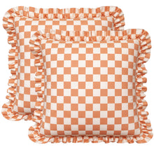 Load image into Gallery viewer, Ruffle Pillow Cover Set - Tan Checkerboard