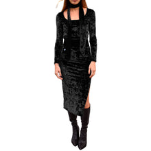 Load image into Gallery viewer, Velvet Fitted Midi Skirt - Black