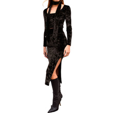 Load image into Gallery viewer, Velvet Fitted Midi Skirt - Black