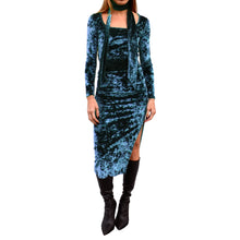 Load image into Gallery viewer, Velvet Fitted Midi Skirt - Indigo