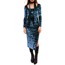 Load image into Gallery viewer, Velvet Fitted Midi Skirt - Indigo
