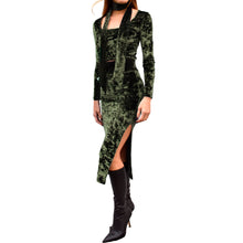 Load image into Gallery viewer, Velvet Fitted Midi Skirt - Olive Green