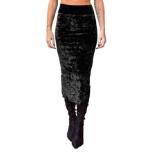Load image into Gallery viewer, Velvet Fitted Midi Skirt - Black