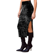 Load image into Gallery viewer, Velvet Fitted Midi Skirt - Black