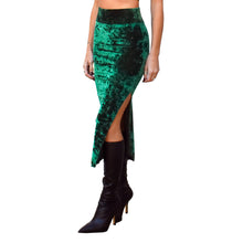 Load image into Gallery viewer, Velvet Fitted Midi Skirt - Emerald Green
