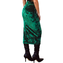 Load image into Gallery viewer, Velvet Fitted Midi Skirt - Emerald Green