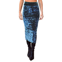 Load image into Gallery viewer, Velvet Fitted Midi Skirt - Indigo