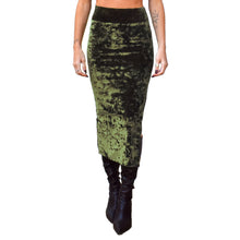 Load image into Gallery viewer, Velvet Fitted Midi Skirt - Olive Green