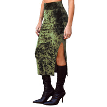 Load image into Gallery viewer, Velvet Fitted Midi Skirt - Olive Green