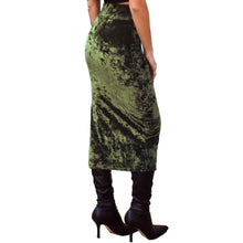 Load image into Gallery viewer, Velvet Fitted Midi Skirt - Olive Green