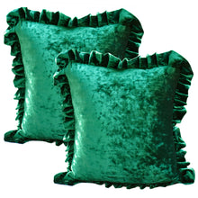 Load image into Gallery viewer, Velvet Ruffle Pillow Cover Set - Emerald Green