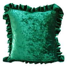 Load image into Gallery viewer, Velvet Ruffle Pillow Cover Set - Emerald Green