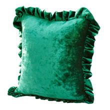 Load image into Gallery viewer, Velvet Ruffle Pillow Cover Set - Emerald Green