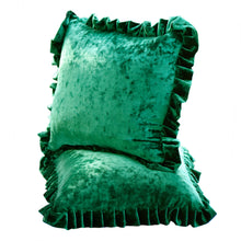 Load image into Gallery viewer, Velvet Ruffle Pillow Cover Set - Emerald Green