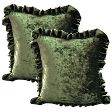 Load image into Gallery viewer, Velvet Ruffle Pillow Cover Set - Olive Green