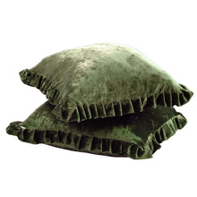 Load image into Gallery viewer, Velvet Ruffle Pillow Cover Set - Olive Green