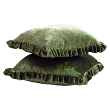 Load image into Gallery viewer, Velvet Ruffle Pillow Cover Set - Olive Green