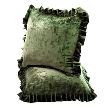 Load image into Gallery viewer, Velvet Ruffle Pillow Cover Set - Olive Green