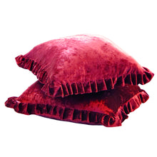 Load image into Gallery viewer, Velvet Ruffle Pillow Cover Set - Red