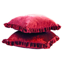 Load image into Gallery viewer, Velvet Ruffle Pillow Cover Set - Red