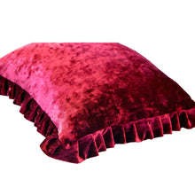 Load image into Gallery viewer, Velvet Ruffle Pillow Cover Set - Red
