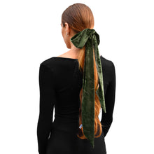 Load image into Gallery viewer, Velvet Skinny Scarf - Olive Green