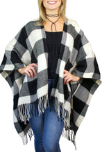 Load image into Gallery viewer, Buffalo Plaid Poncho - White