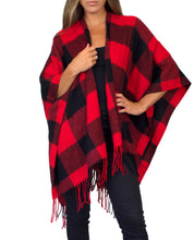 Load image into Gallery viewer, Buffalo Plaid Poncho - Red