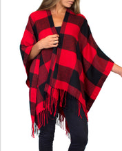 Load image into Gallery viewer, Buffalo Plaid Poncho - Red