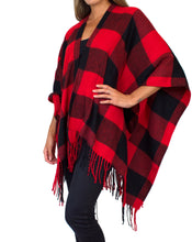 Load image into Gallery viewer, Buffalo Plaid Poncho - Red