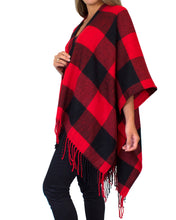 Load image into Gallery viewer, Buffalo Plaid Poncho - Red
