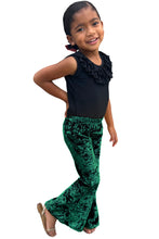 Load image into Gallery viewer, Girl's Velvet Bell Bottoms - Emerald Green