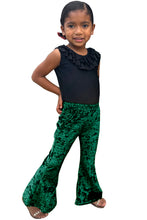 Load image into Gallery viewer, Girl's Velvet Bell Bottoms - Emerald Green