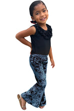 Load image into Gallery viewer, Girl's Velvet Bell Bottoms - Indigo