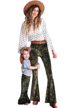 Load image into Gallery viewer, Girl's Velvet Bell Bottoms - Olive Green