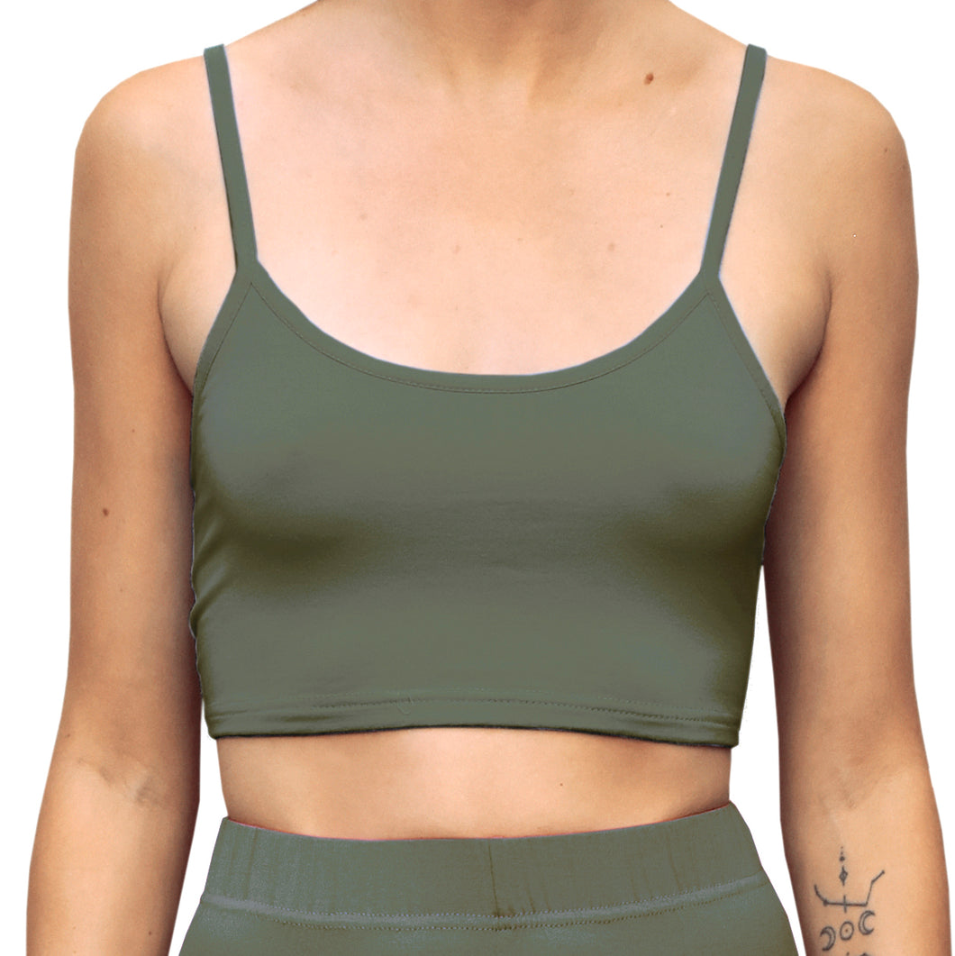 Cropped Tank Top - Solid Olive