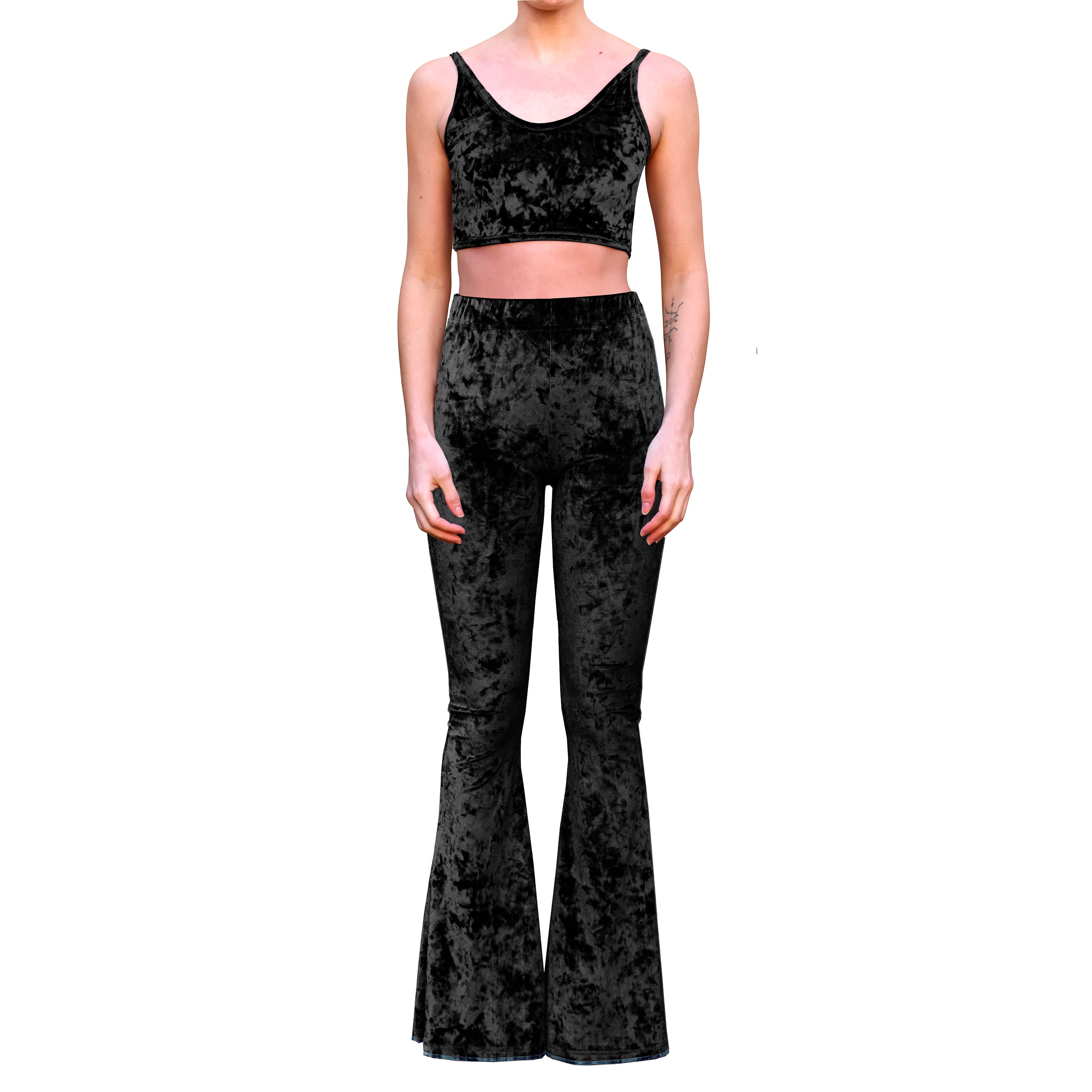 Owl's-Yard Women Crushed Velvet Pants Tie-Up Flare Pants 70s Palazzo Wide  Leg Slim Bell Bottom High Waist Stretch Trousers (Black, S) at   Women's Clothing store