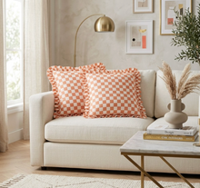 Load image into Gallery viewer, Ruffle Pillow Cover Set - Tan Checkerboard
