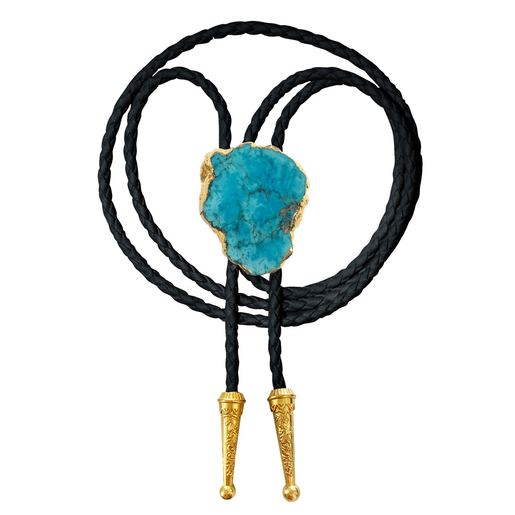 Gemstone Bolo Tie - Blue Turquoise (Gold)