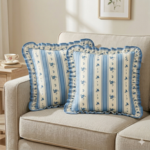 Load image into Gallery viewer, Ruffle Pillow Cover Set - Blue Coquette
