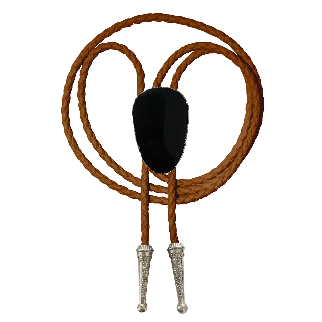 Gemstone Bolo Tie - Onyx (Silver)