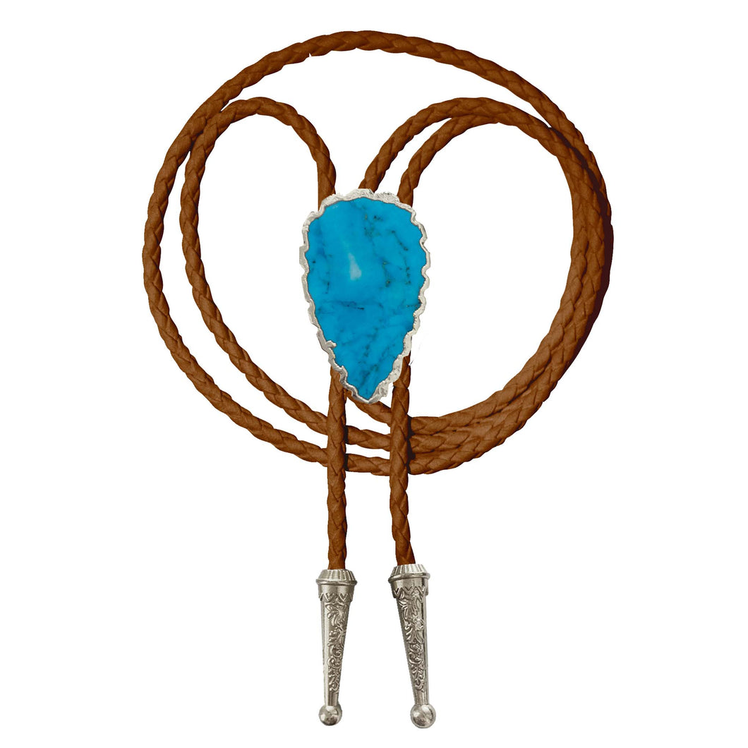 Gemstone Bolo Tie - Blue Turquoise (Silver)