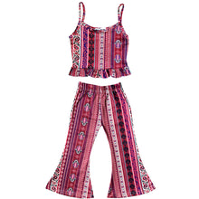 Load image into Gallery viewer, Girl's Ruffle Tank &amp; Bells Set - Berry Paisley
