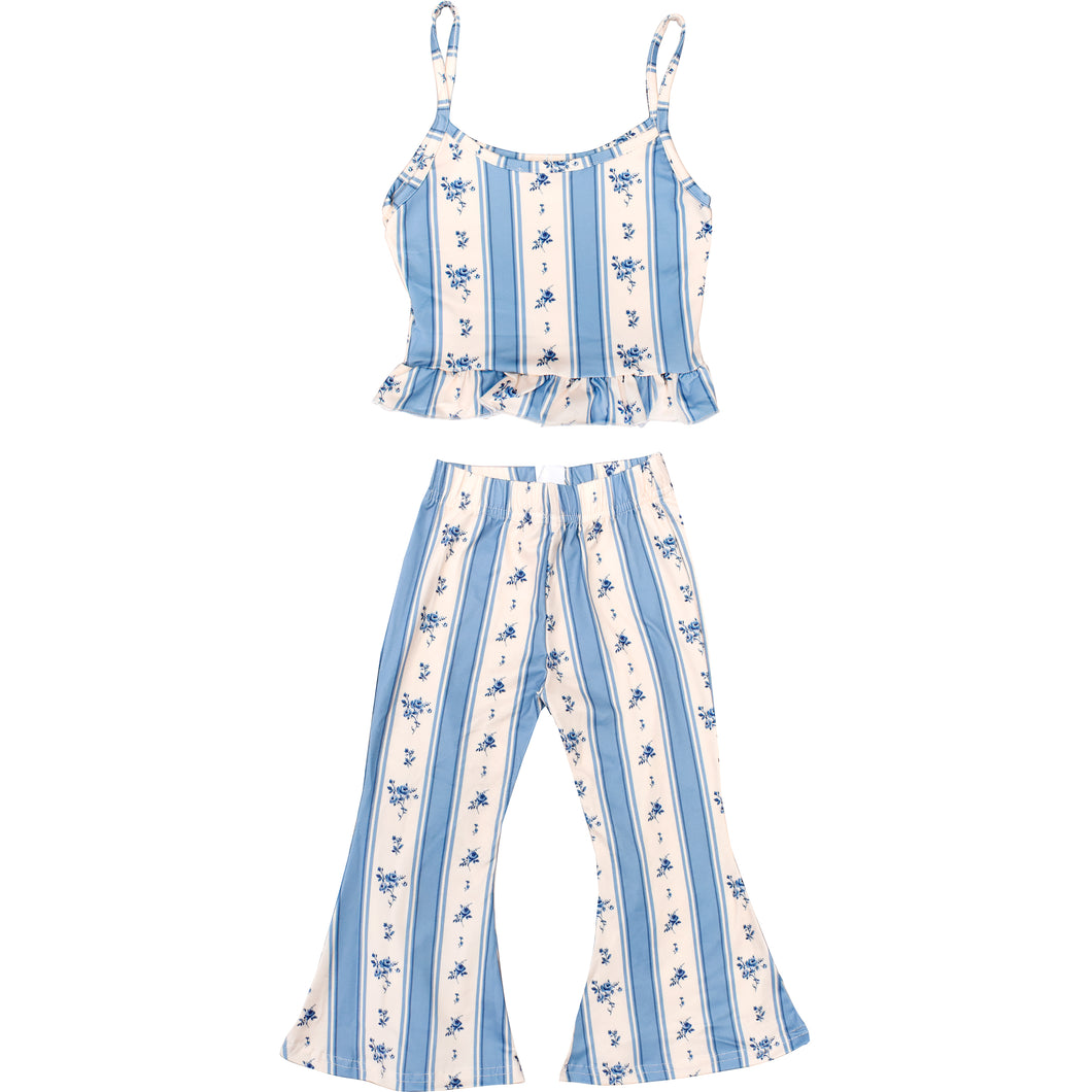 Girl's Ruffle Tank & Bells Set - Blue Coquette