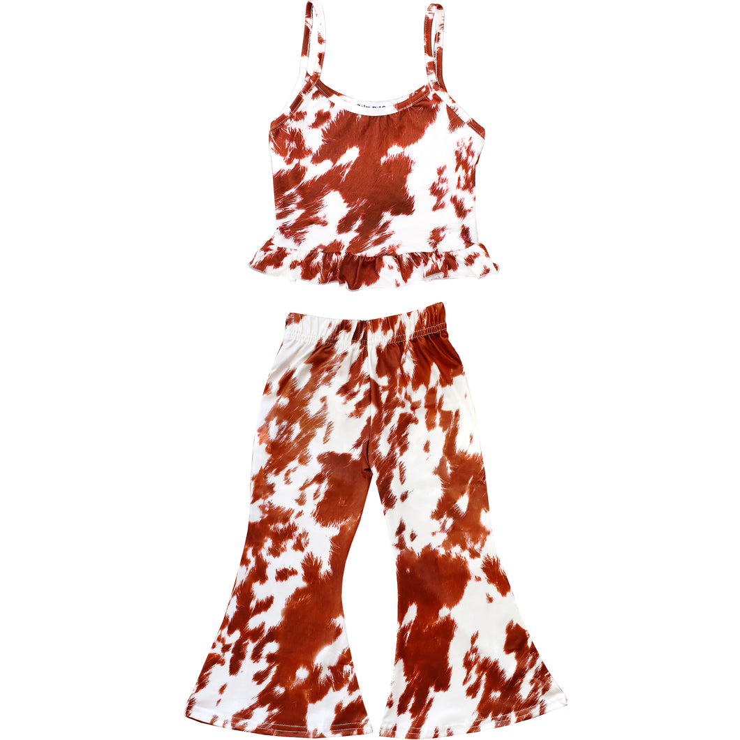 Girl's Ruffle Tank & Bells Set - Cow
