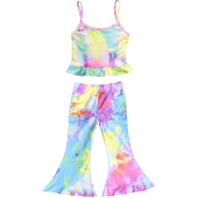 Load image into Gallery viewer, Girl&#39;s Ruffle Tank &amp; Bells Set - Rainbow Tie Dye

