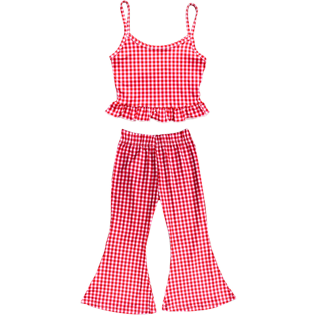 Girl's Ruffle Tank & Bells Set - Red Gingham