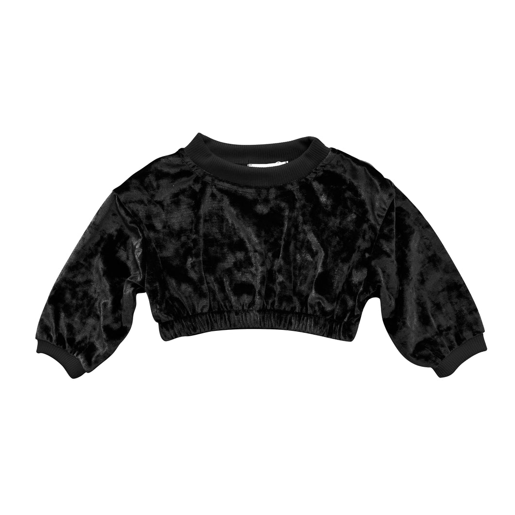 Girl's Velvet Crewneck Top - Black