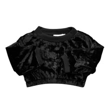 Load image into Gallery viewer, Girl&#39;s Velvet Crewneck Top - Black
